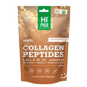 Hi Plus Multi Collagen Peptides Powder - Premium Hydrolyzed Formula (Types I, II, III, V, X) with Hyaluronic Acid, Biotin & Vitamin C, Unflavored - Enhanced Support for Radiant Skin, Strong Hair, Nails & Joint Health - 1 Month Supply"