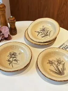 Vintage Floral Ceramic Straw Hat Plate - Retro Hand-painted Salad & Soup Bowl, Creative Deep Dinner Plate for Pasta, Dessert, Appetizer - Shabby Chic Kitchen & Restaurant Decor