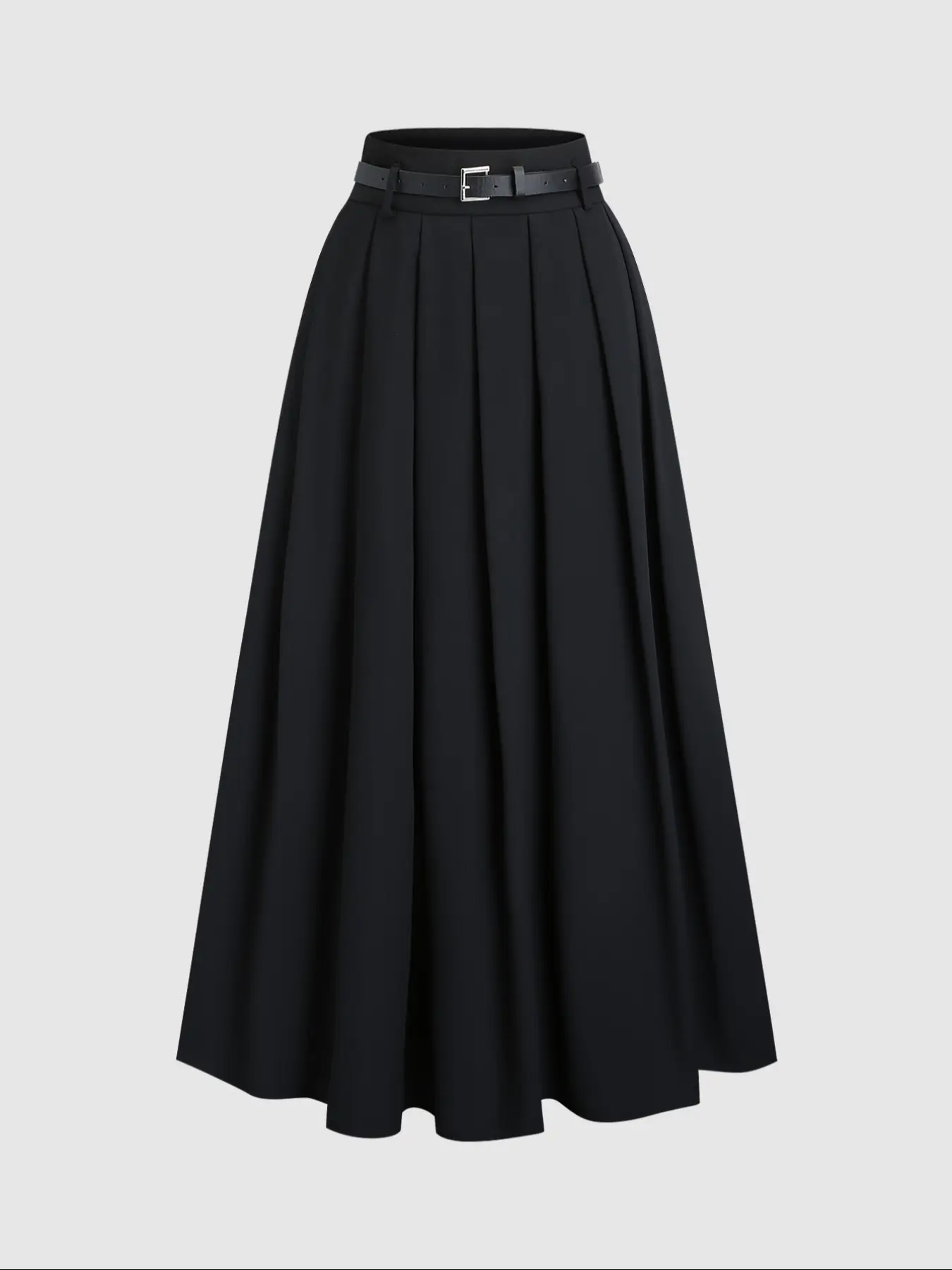 Women's High Waist Long Pleated A-Line Woven Fashionable Skirt with Decorated Belt, Trendy Chic Casual Business Attire, Elegant Stylish Versatile Everyday Wear Piece