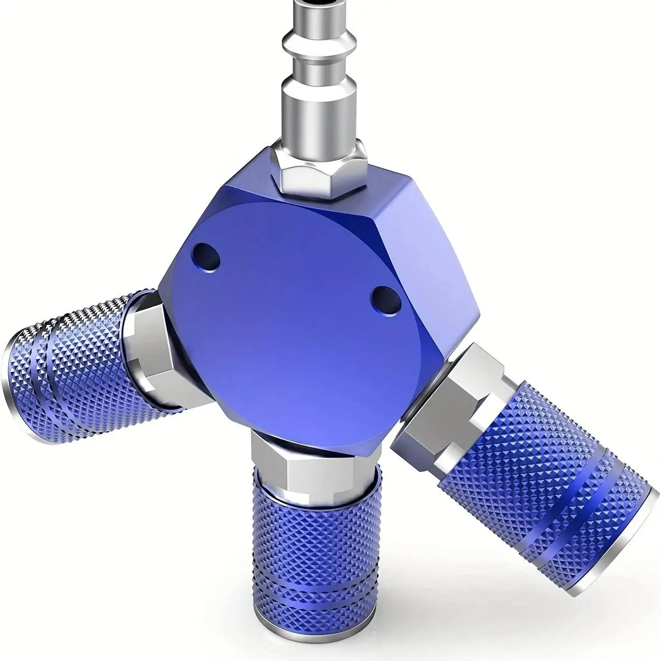US Standard Three-Way Air Splitter Manifold with Quick Connect Industrial Connector and Plug, Aluminum Air Compressor Hose Adapter, Air Hose Fittings