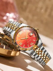 Women's Classic Vintage Mechanical Watch, Luxury Gear Shape Bezel, Diamond Dial, Calendar Window, High-End Feel, Gift Box Included