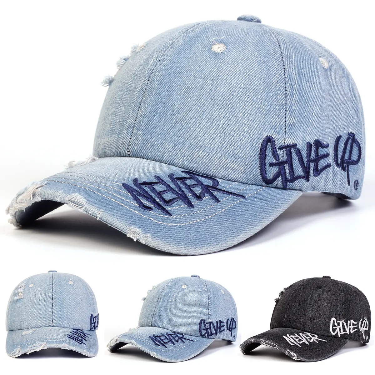 Women's Washed Denim Baseball Cap - Cool Casual Cotton Hat with Embroidered Letter Logo for Spring Casual Wear, Embroidery, Easygoing Fit For Casual Outings