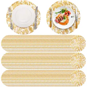 100/200/300 Pieces Gold Placemats, 13 Inch Disposable Round Foil Table Mats Bulk, Metallic Mesh Pressed Table Doilies Runners for Home Decor, Dining Table, Birthday Party, Wedding