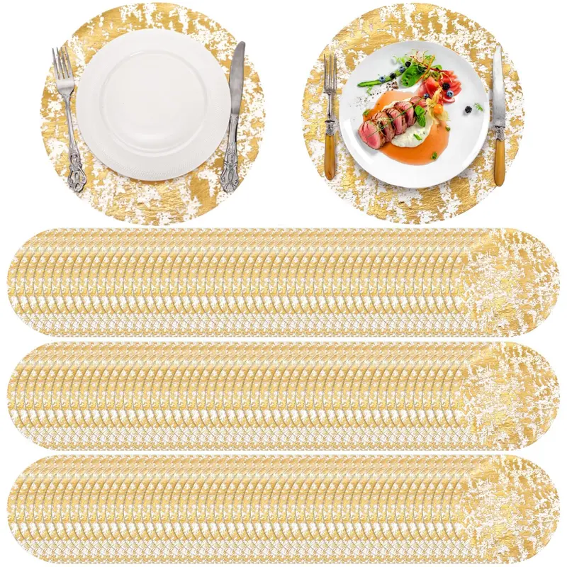 100/200/300 Pieces Gold Placemats, 13 Inch Disposable Round Foil Table Mats Bulk, Metallic Mesh Pressed Table Doilies Runners for Home Decor, Dining Table, Birthday Party, Wedding