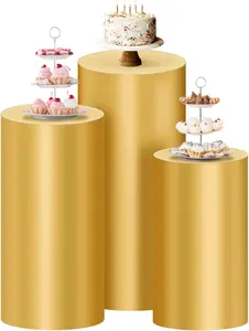 Cylinder Pedestal Stand Covers Spandex Flexible Display Box Stand Covers for Birthday Party Wedding  Shower Decoration- Only Stand Covers Included Set of 3