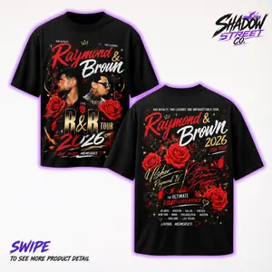 Raymond & Brown The R&B Tour 2026 Red Flower Edition Premium Cotton T-Shirt, Vintage Duo Music Graphic Tee, Urban Hip Hop Soul Streetwear Shirt, Concert Tour Merch, Unisex Fan Gift Tee