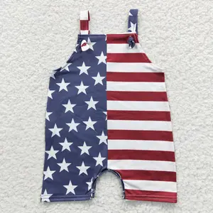 Boys' Patriotic Fitted Sleeveless Romper Jumpsuit - Stripes Print Bodysuit Clothes, Star-Print Overalls, 2t Toddler Sleepwear, Independence Day Outfits
