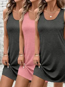 Women's Casual Basic Fitted Dress Set, Solid Color Design, All-Season Wear, Comfortable & Stylish, Ideal for Daily, Everyday, Womenswear