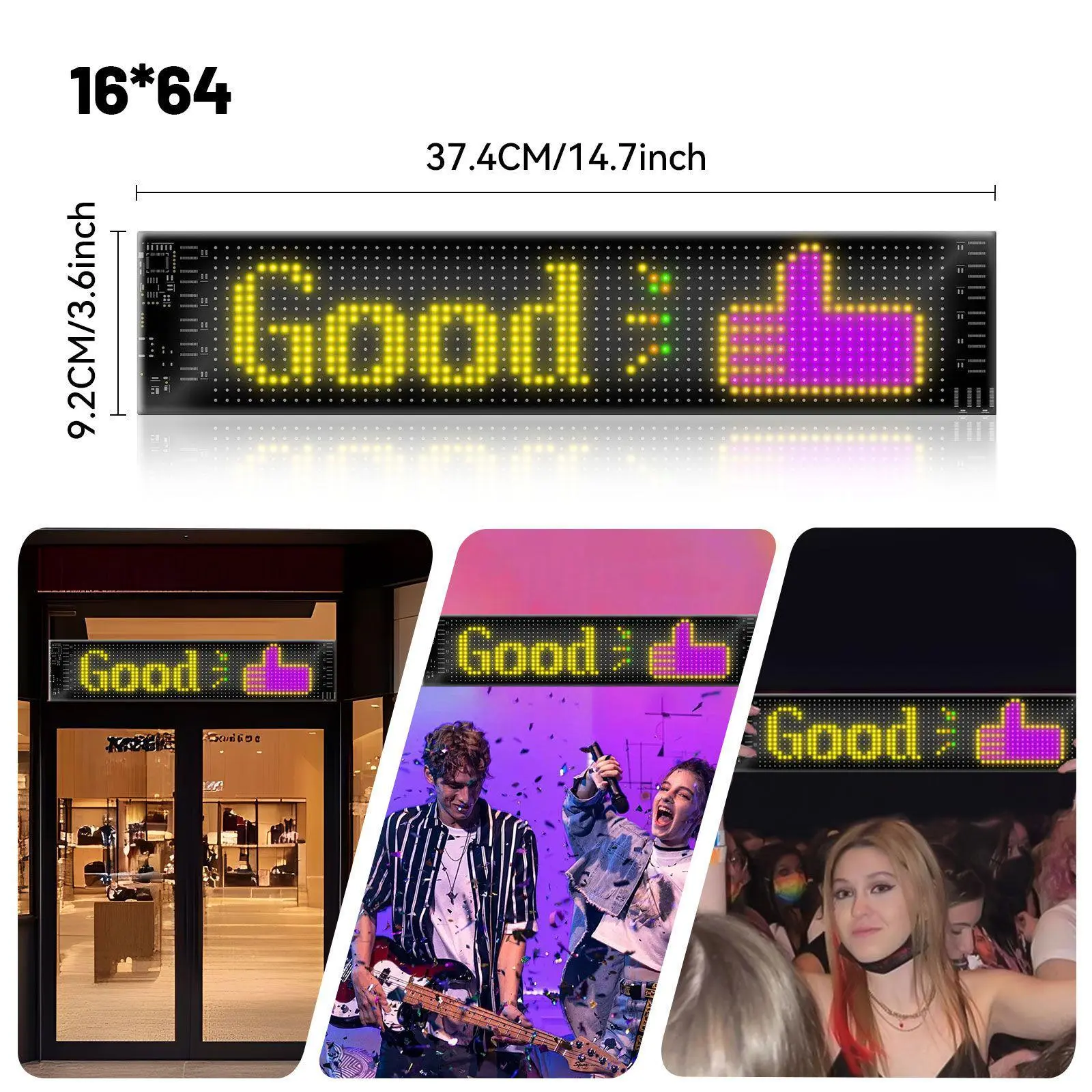 Bluetooth APP Programmable Scrolling LED Display Sign, Adjustable Brightness Scrolling Text & Animation Board for Car Shop Christmas Business Advertising