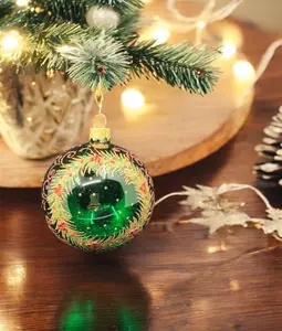Green Blown Glass Ornament - Golden Reef - Green & Gold Ornament - Handcrafted