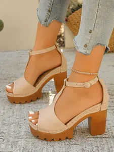 New Waterproof Chunky Heel Sandals, Summer Versatile Peep Toe Buckle Sandals, Comfortable Non-Slip Thick Sole High Heel Roman Shoes, Multiple Colors Available, Elegant Heeled Sandals