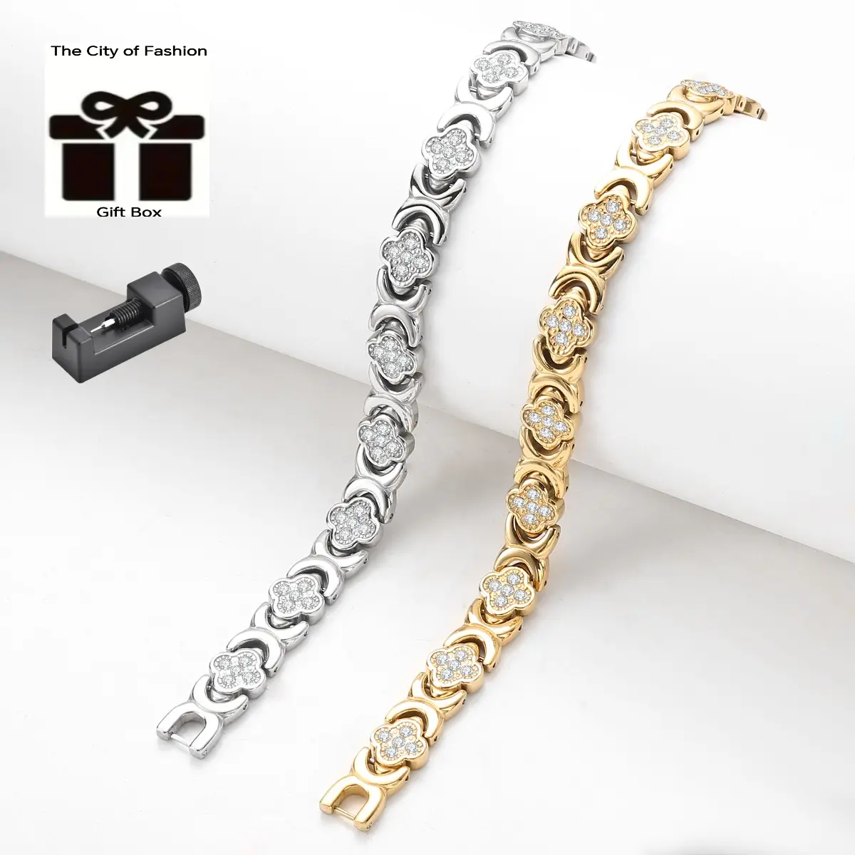 4-Leaf Clover Pure Copper Bracelet for Women, Trendy Stackable Magnetic Bangle with 3500 Gauss Magnets and Stretch Fit, Casual Trendy Jewelry, Elastic Bangle, Bracelets