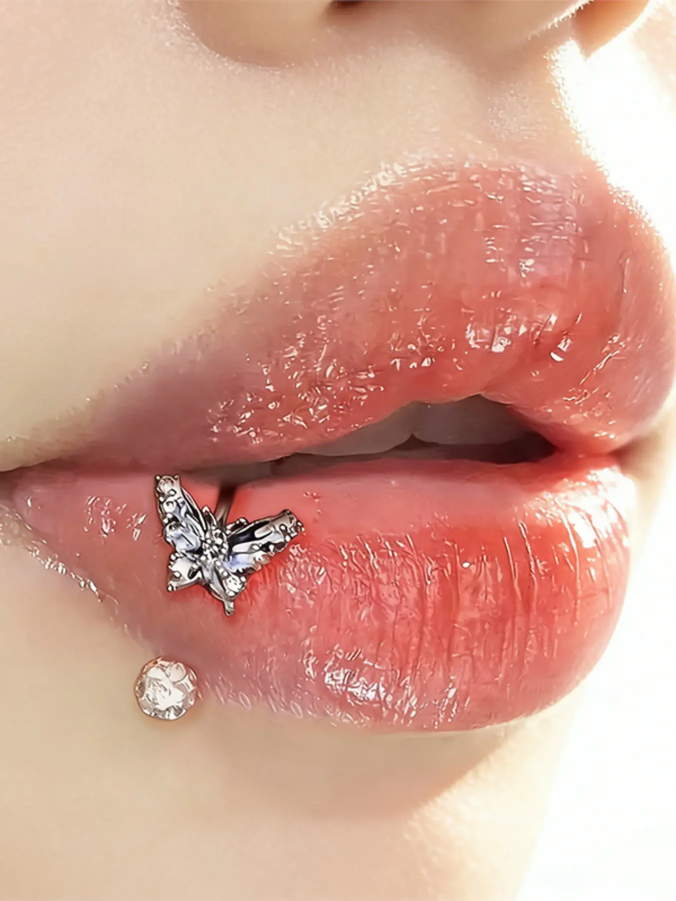 Luxury Rhinestone Butterfly Lip Ring, Fine Oil Craftsmanship, Hypoallergenic Stainless Steel, Daily Wear Jewelry, Body Jewellery, Labret Studs, Piercings, All Seasons
