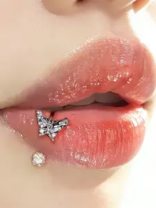 Low Allergy Stainless Steel Butterfly Lip Ring for Women, Cute Design with Artificial Crystals, Perfect Accessory for Any Season, Butterfly Pattern