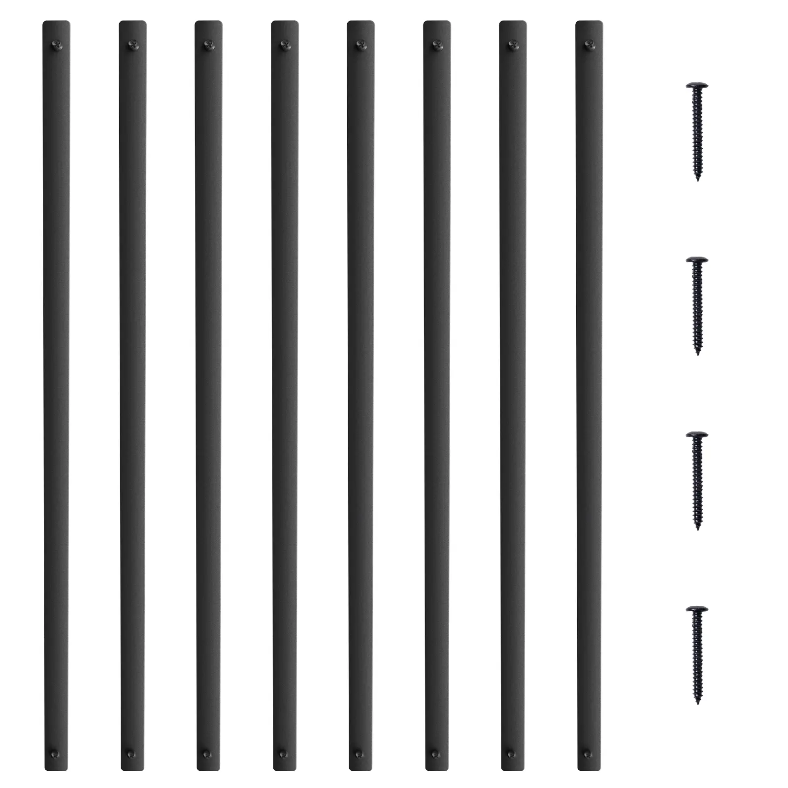 【summerfinds】VEVOR Staircase Metal Balusters, 38'' x 1'' Flat Aluminum Alloy Decorative Banister Spindles, 72 Pack Deck Baluster with Screws, Classic Hollow Deck Railing Satin Black Powder Coated for Porch, Hardware