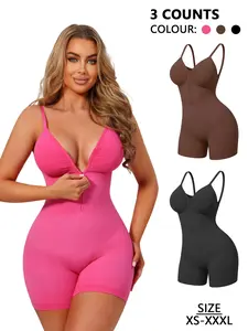 Seamless Comfort Front Zipper Bodysuit Shapewear Underwear for Multiple Occasions, V-Neck, Spaghetti Strap & Open Crotch Design, Push Up Breast & Tummy Control & Butt Lifting, Sexy Casual Fitted All-Season Wear, Showcasing Women's Curves Bodysuit
