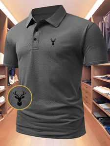 Summer Men's Stylish Jacquard Print Polo Shirt, Cool and Comfortable Casual Short Sleeve Top, Lightweight Outdoor Wear in Various Colors