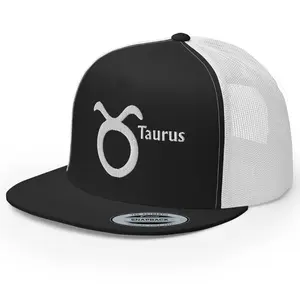 RIVEMUG Zodiac Taurus Embroidered Flat Bill Trucker Hat High Crown Adjustable Astrology Cap