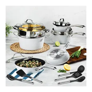 Granitestone Ch arleston Hammer ed White 15 Pie ce Cookware Set Cookware Set