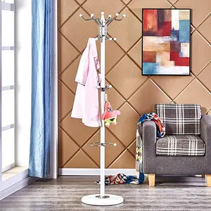 Coat Rack Free Standing for Entryway Bedroom Office, Metal Coat Tree with Marble Base Stand Coat Hanger Rack with 16 Hooks White for Hanging Scarf Bag Clothes Hats