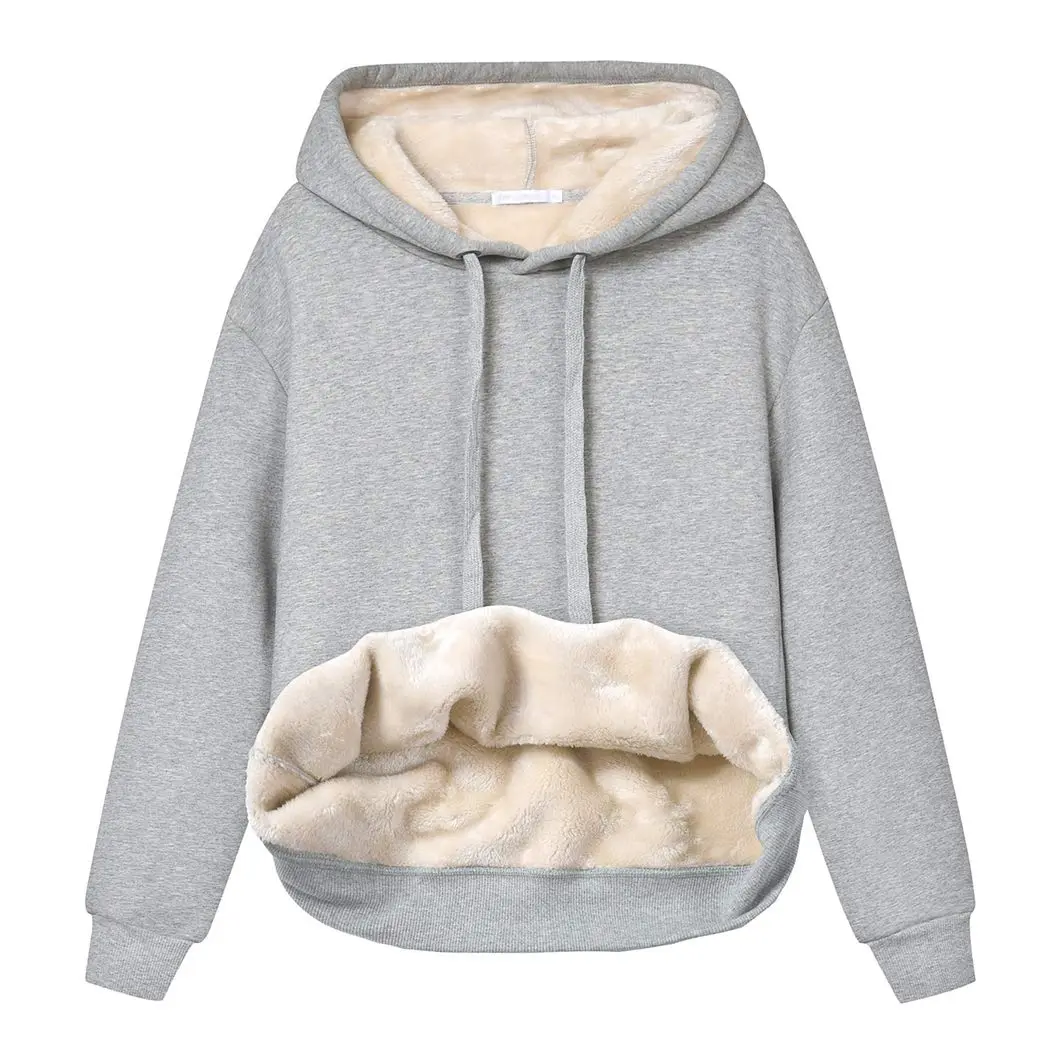 Songling Women's Hooded Neck Basic Casual Wear Plush Fleece-Lined Longsleeve Pullover Hoodie - Winter Warm, Medium Length, Standard Sizes