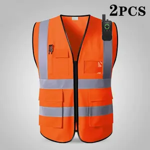2Pcs Reflective Safety Vest High Reflective Tapes with Extended Neon Yellow Strips Visibility Mesh Vest Hi Vis Construction Work Vest,Meets ANSI/ISEA