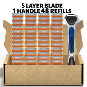 Men's Razor Blade Replacement, 48pcs Razor Blade & 1 Count Handle, Sharp Handheld Razor Blade, Men's Care Product for Daily Use