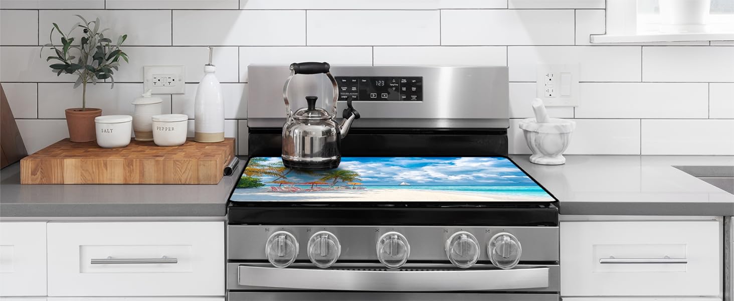 JOYFINITY Multi-Design Stove Cover for Glass/Electric Stoves - 3-in-1 Heat-Resistant Protector Mat, Non-Slip Drying Rack 28.4*20.5in