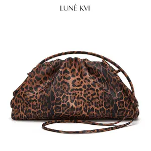 LUNÉ KVI Best-Selling Pleated Leopard-Print Cloud Clutch: Fashionable Women's Clutch, Unique Animal-Print Design, Trendy Shoulder Bag, Crossbody Bag, and Evening Bag