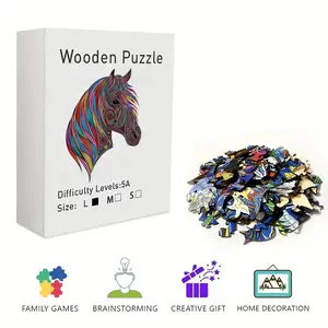 Wooden Irregular Horse Puzzle - High Difficulty Mandala Brain Teaser, Challenging Jigsaw Puzzle with Unique Pieces, Stress Relief Wooden Art Puzzle for Puzzle Lovers