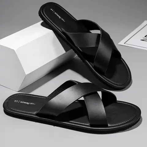 Men's Cross Strap Flat Sandals, Slip On Sandals, Soft Comfortable Business Casual Flip Flops, Anti-Slip Durable Outdoor Beach Shoes, Summer, Strap Slides, Summer Beach Footwear