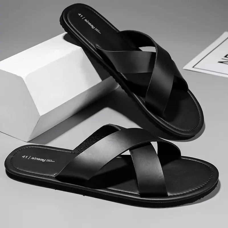 Men's Cross Strap Flat Sandals, Slip On Sandals, Soft Comfortable Business Casual Flip Flops, Anti-Slip Durable Outdoor Beach Shoes, Summer, Strap Slides, Summer Beach Footwear