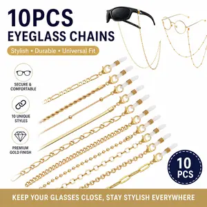 10 Pack Gold Eyeglass Chains for Women Men – Glasses Necklace Holder, Mask Lanyard, Eyewear Retainer Strap, Fashion Accessory for Reading & Sunglasses