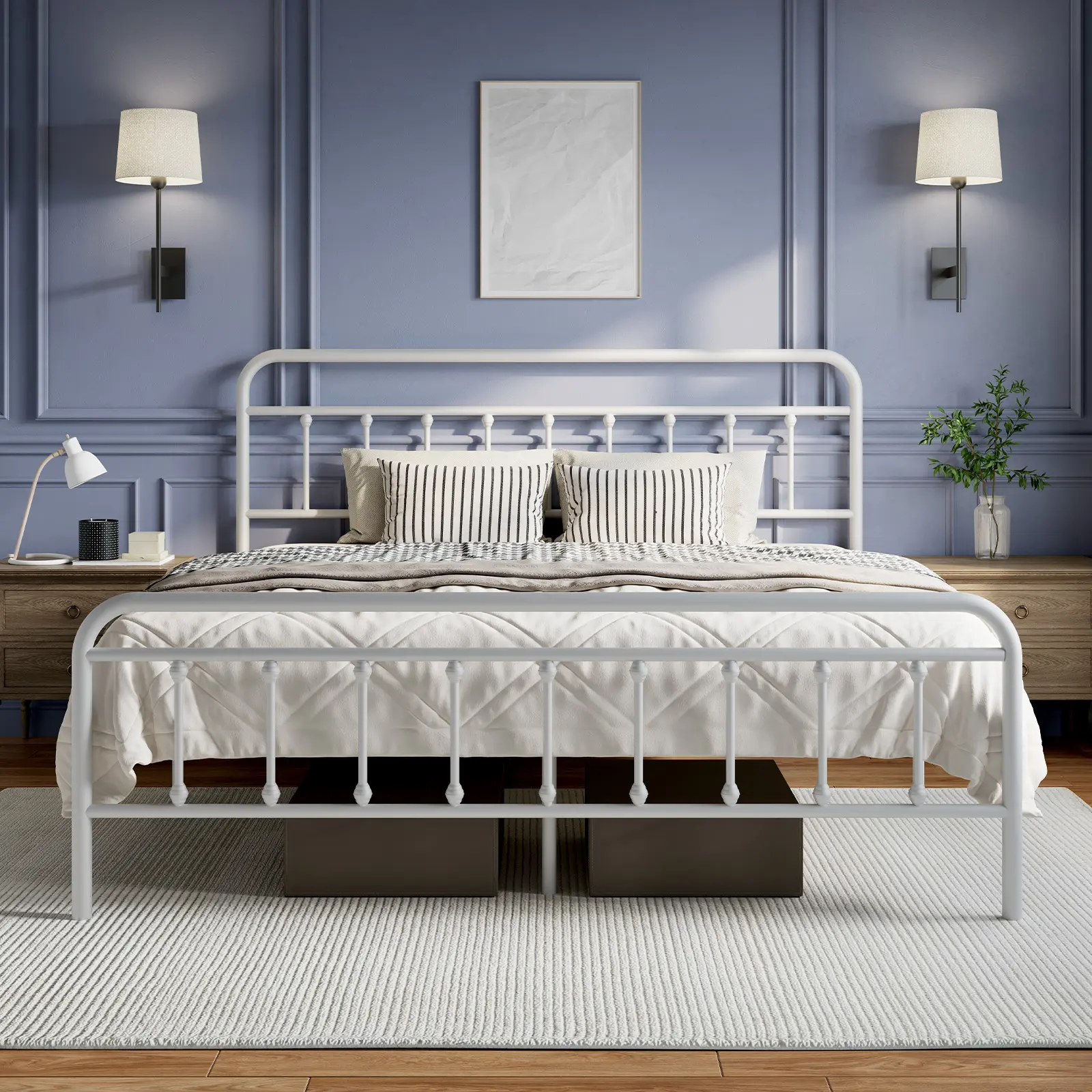 Novilla Modern Minimalist Victorian Twin/Full/Queen/King Size Metal Bed Frame, Headboard Footboard Included, Sturdy Steel Slats, Underbed Storage Space, No Boxspring, Quiet Structure & Simple Assembly