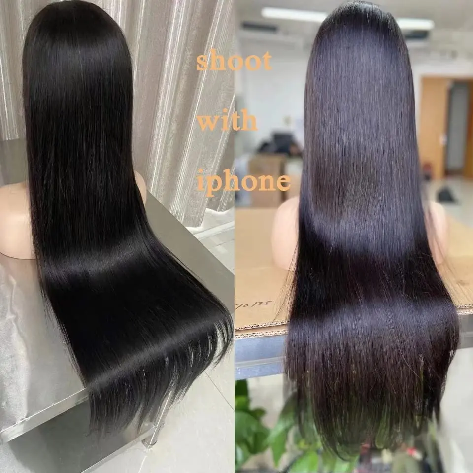 Zymon 40 Inches 13x4 Lace Front Human Hair Wigs 210% Density Transparent Lace PrePlucked Closure Wig Brazilian Virgin Straight Lace Frontal Wig for Women Shoot with iPhone