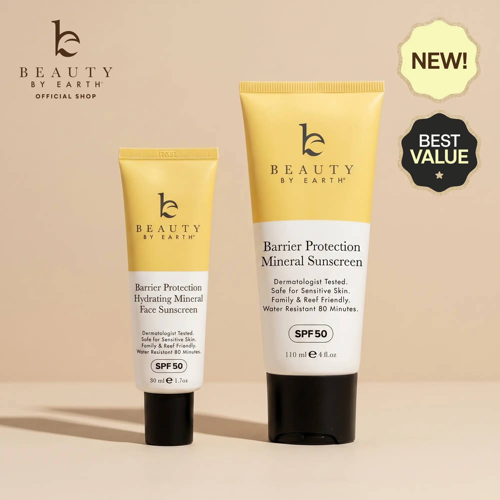 Beaut by Earth Barrier Protection Mineral Sunscreen Duo (SPF 50) - No white cast Daily Hydrating Lightweight sunscreen