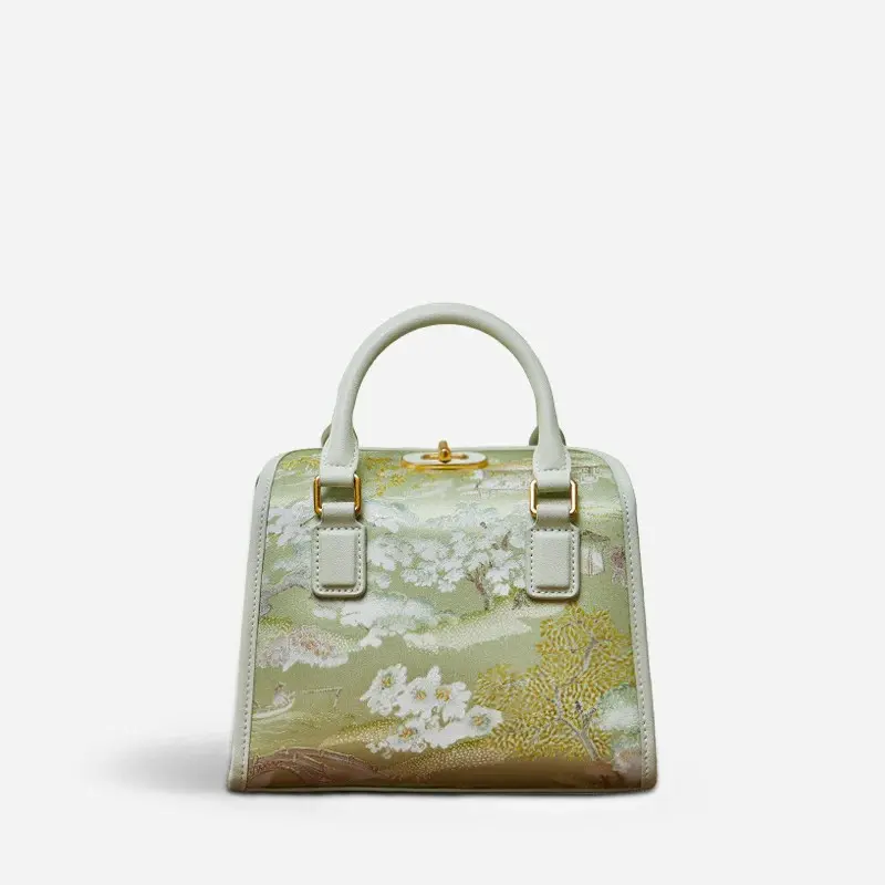 Chinese Art Painting Xiangyunsha Silk Boston Satchel Bag Purse Luxury Handbag for Women