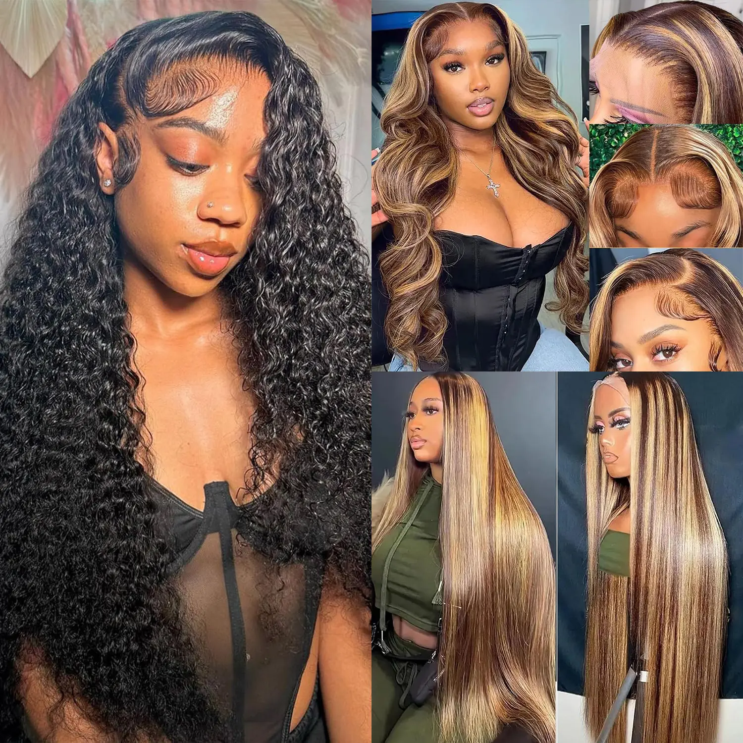 [Combo sale 30"&30"&30"] buy 1 get 3 wig 30 Inch 13x4 Deep wave Hair Lace Front Wigs +13x4 30 Inch Body wave Honey blonde Human+ 13x4 30 lnch Straight Honey blonde Hair Pre Plucked HD Transparent Lace Frontal Human Hair Wigs 180% Density for black women