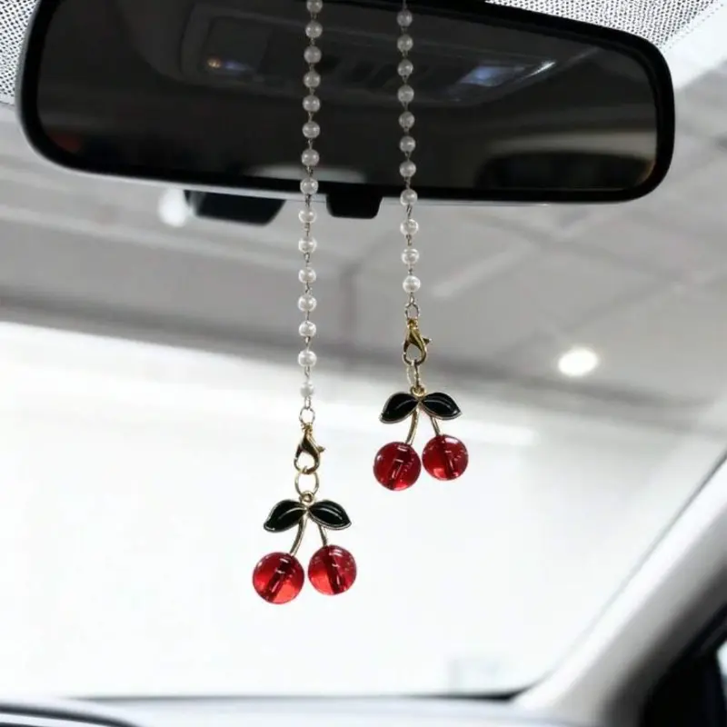 Cherry Car Rearview Mirror Charm, Interior Pendant Decoration, Stylish Automotive Accessory, Car Interior Accessories, Perfect for Car Interiors