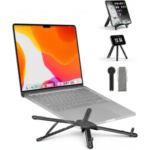 Adjustable Laptop Stand, 3-in-1 Magnetic Foldable Stand for Laptop, Tablet & Phone, Portable Aluminum Laptop Riser with Multi-Angle Support for Desk, Home & Travel, Black
