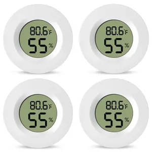 4-Pack Mini Hygrometer Thermometer Digital Humidity Meter Indoor/Outdoor Humidity  with Temperature Sensor for Reptile Terrariums, Jars - Fahrenheit/Celsius White