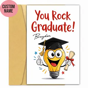 Celebrate a special achievement with this fun and personalized graduation card — the perfect way to say “You Rock, Graduate!”