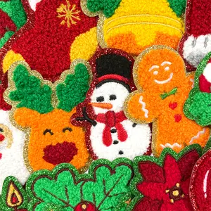15Pcs Christmas Iron On Embroidered Patches Chenille Applique Xmas Santa Cute Heat Press Sew on Patches for DIY Clothes Hats