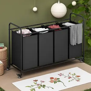 Laundry Hamper with Wheels Rolling Laundry Sorter Cart 4 Removable Bags Heavy Duty Steel Frame Portable Clothes Hamper Bedroom
