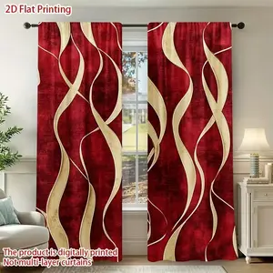 Modern Abstract and Gold Curtains Set, Half-Transparent Design with Rod Pocket, Window Curtain for Living Room Bedroom Office