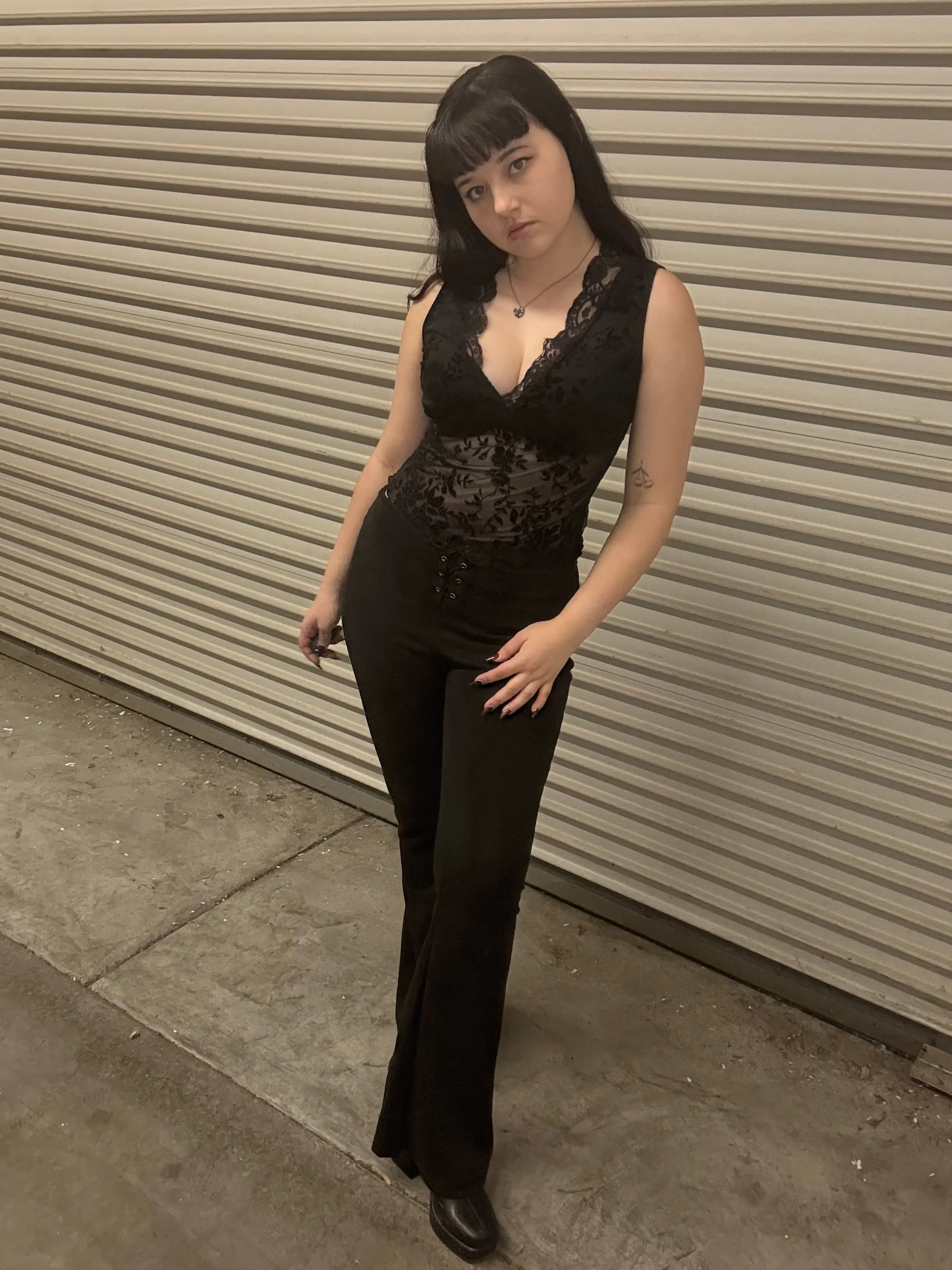 Black Flare Front Lace Suede Velour Pants