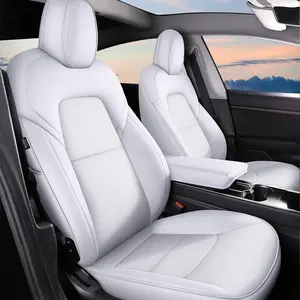 2024-2025 Tesla Model 3 Car Seat Covers - Not for Performance Trim, Customized White Full Set + Armrest Cover | Non-Slip, Easy to Clean, Premium Material