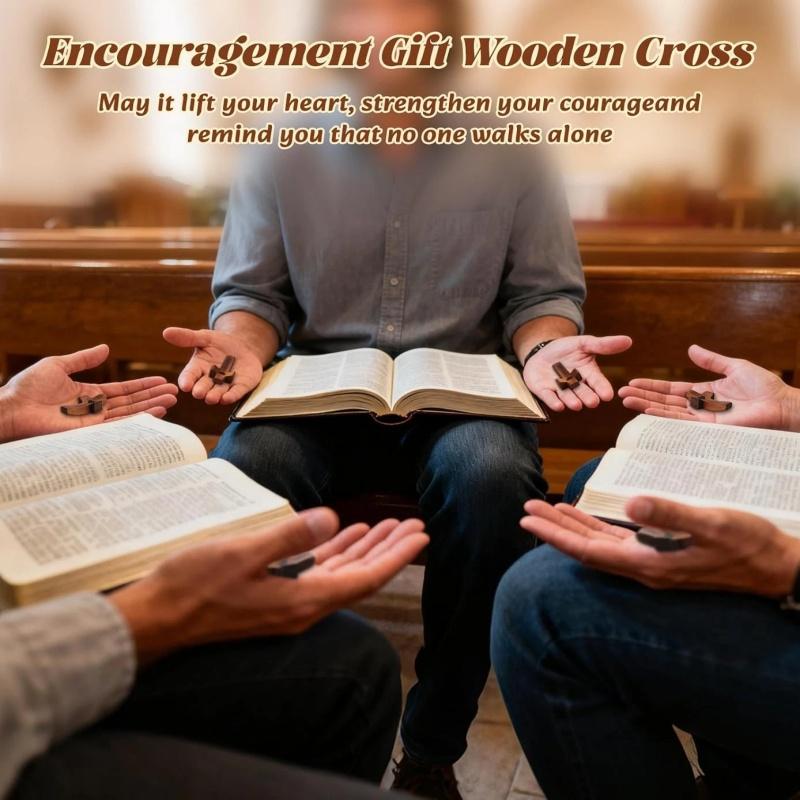 3/6/20Pcs Wooden Cross Bulk Worry Cross Handcrafted Solid Walnut Pocket Cross My Heart Prayer Stress Relief Christian Faith Encouragement Pocket Prayer Gifts for Church Easter Religious Sharing
