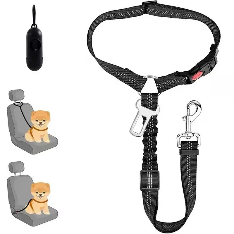 2-in-1 Dog & Cat Car Seat Belt Tether, Adjustable Elastic Bungee Pet Safety Restraint, Universal Fit for All Vehicles, Prevents Jumping & Distracted Driving, with Reflective Stitching, Ideal for Travel & Road Trips