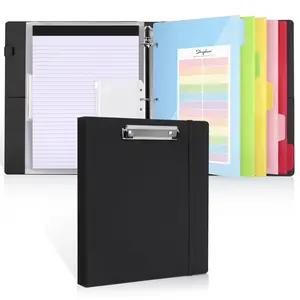 SKYDUE Clipboard Binder with Refillable Notepad, PU Clipboard Folder Includes 5 Dividers with 10 Pockets, Labels, 3 Ring Binder 1 Inch for School Office (Fit Letter Size Sized Paper) Hardboard Letter Set